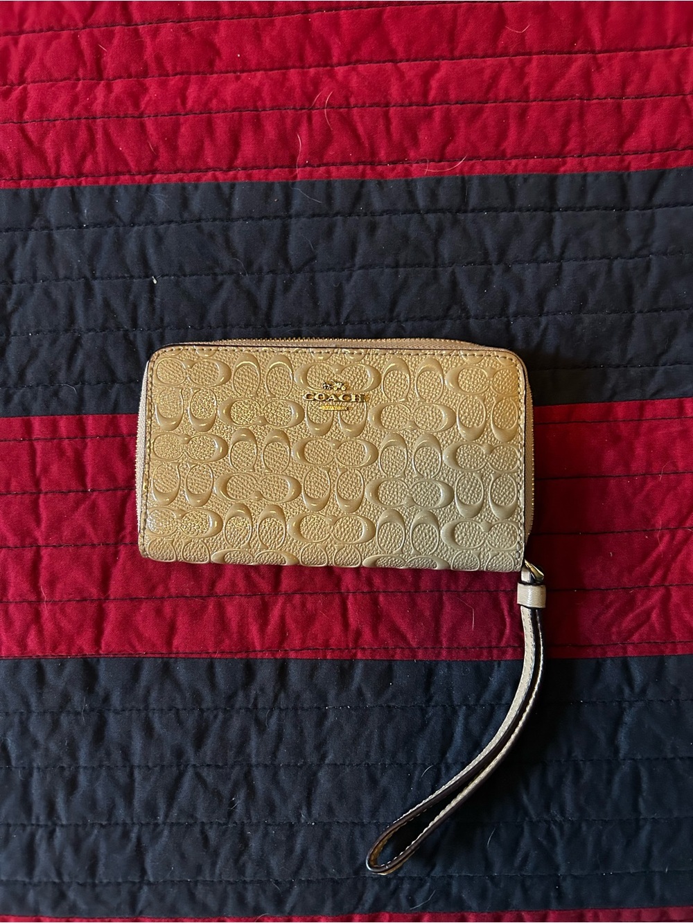 Coach Gold Embossed Signature Wristlet Wallet
